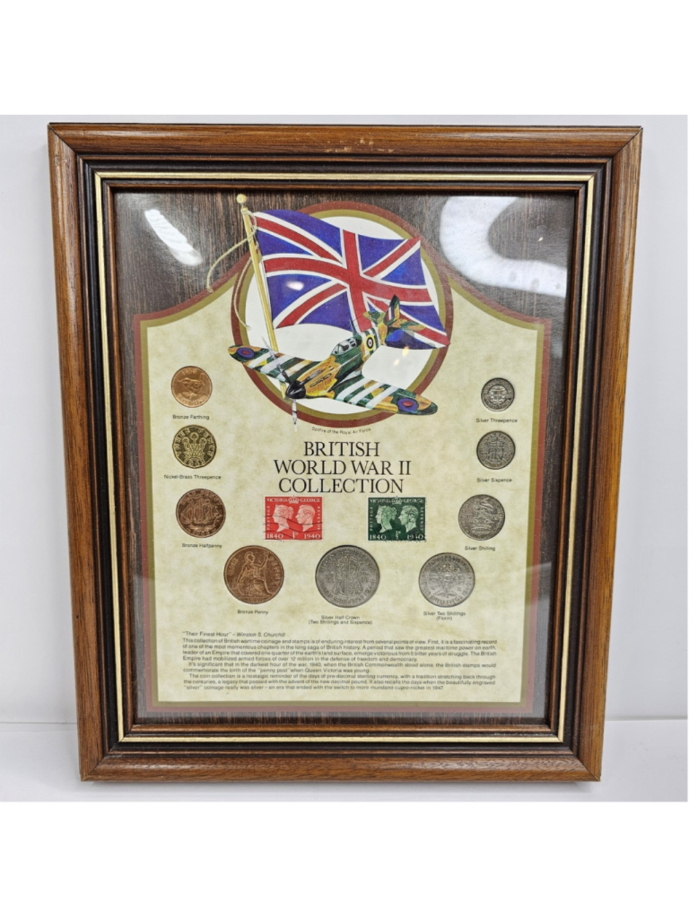 British World War II Collection Framed Coins & Stamps Spitfire RAF Display WWII